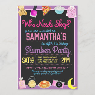 Slumber Sleepover Wer muss schlafen? Einladung