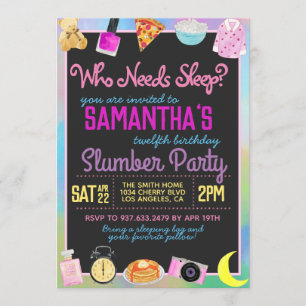 Slumber Sleepover Wer muss schlafen? Einladung