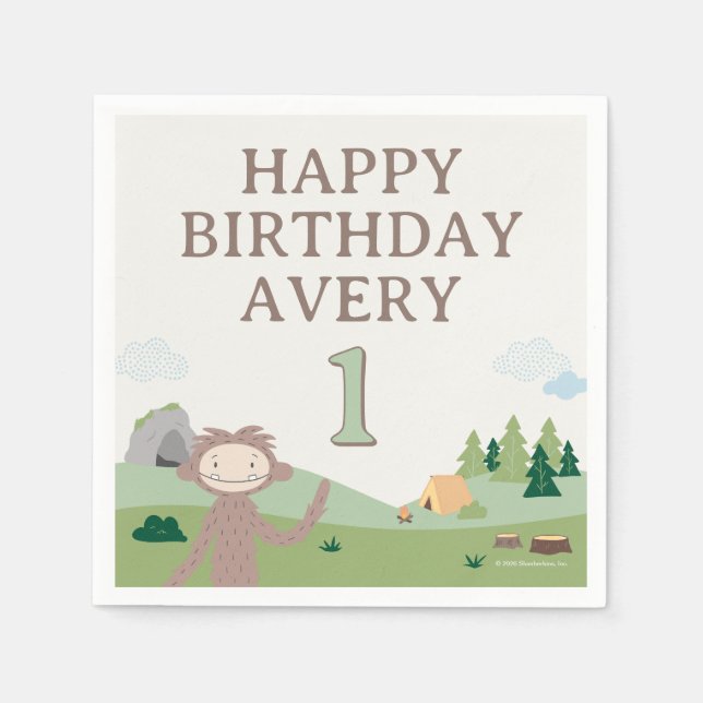Slumberkins Bigfoot Geburtstag Serviette (Vorderseite)