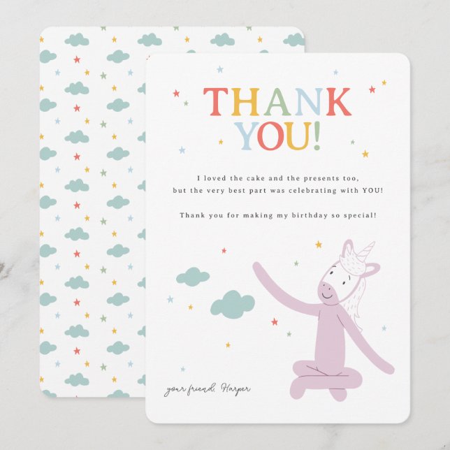 Slumberkins Einhorn Geburtstag Dankeskarte (Vorne/Hinten)