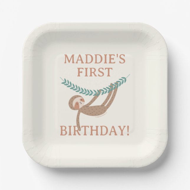 Slumberkins Sloth Birthday Pappteller (Vorderseite)