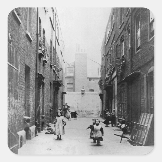Slums London, 1899 Quadratischer Aufkleber (Vorderseite)
