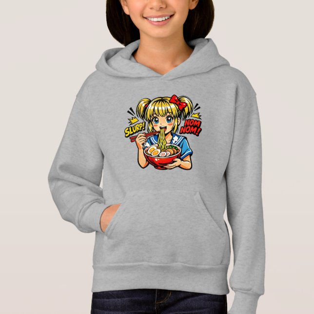 Slurp Nom Anime Girl Ramen Noodles Hoodie (Vorderseite)