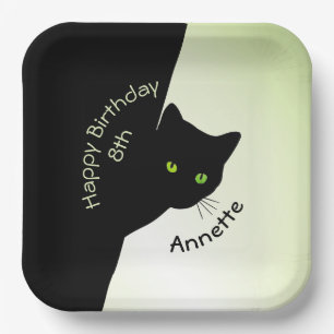 Sly Black Cat Happy Geburtstag Jahr und Name Pappteller
