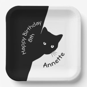 Sly Black Cat Happy Geburtstag Jahr und Name Pappteller