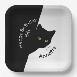 Sly Black Cat Happy Geburtstag Jahr und Name Pappteller