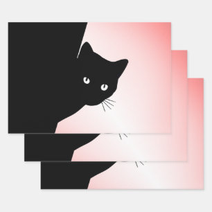 Sly Black Cat Pink Geschenkpapier Set
