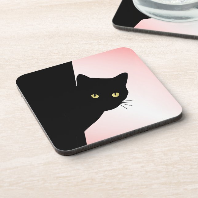 Sly Black Cat Pink Getränkeuntersetzer (Linke Seite)