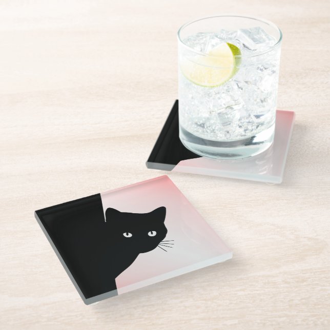 Sly Black Cat Pink Glasuntersetzer (Schrägansicht)