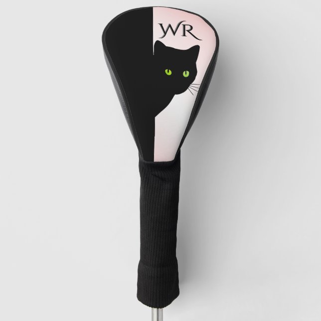 Sly Black Cat Pink Initials Golf Headcover (Vorderseite)