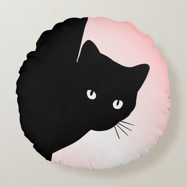 Sly Black Cat Pink Rundes Kissen (Vorderseite)