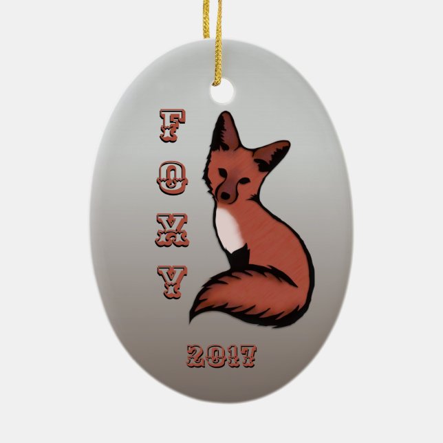 Sly Red Foxy Fox mit Jahr Keramik Ornament (Hinten)