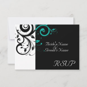 Sm Black +White Aqua Swirl Wedding Matching UAWG RSVP Karte