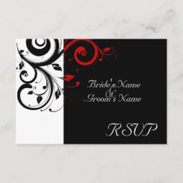 Sm Black +White Red Swirl Wedding Matching UAWG RSVP Karte