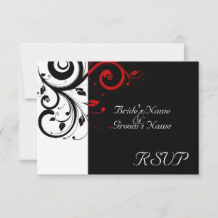 Sm Black +White Red Swirl Wedding Matching UAWG RSVP Karte