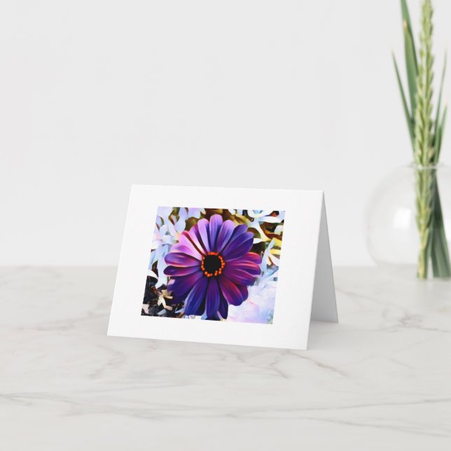 Small, 4" x 5.6" Folded Card. Purple Flower. Dankeskarte (Vorderseite)