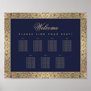 Small 7 Table Navy Blue Gold Rose Segel Chart Poster