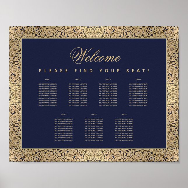 Small 7 Table Navy Blue Gold Rose Segel Chart Poster (Vorne)
