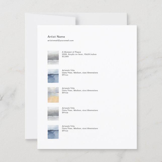 Small Art Tear Sheet Price List Template (Vorderseite)
