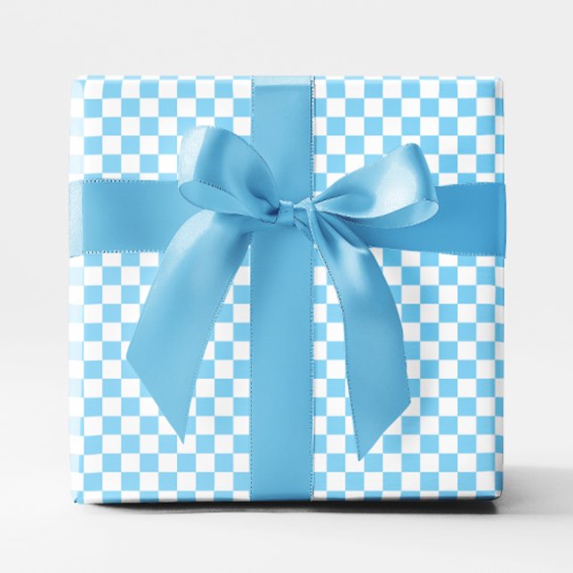 Small Baby Blue und White Checkered Geschenkpapier (Small Baby Blue and White Checkered Wrapping Paper)