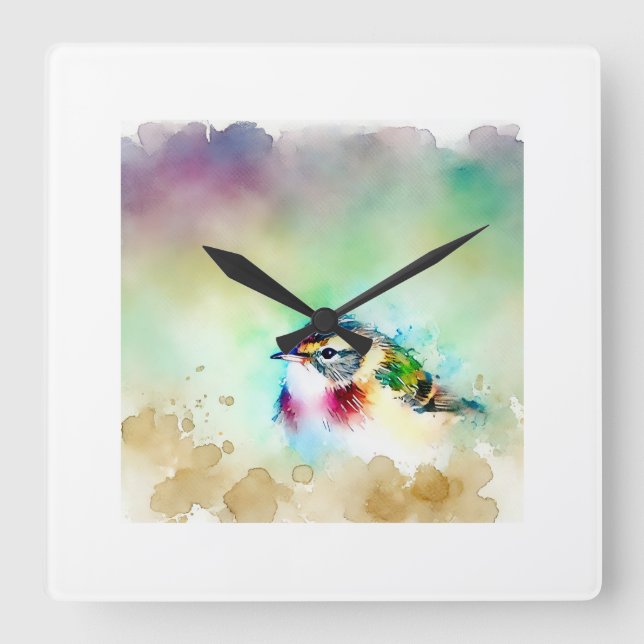 Small Bird 270824AREF146 - Watercolor Quadratische Wanduhr (Vorderseite)