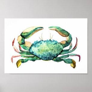 Small Blue Crab Aquarell Print Poster