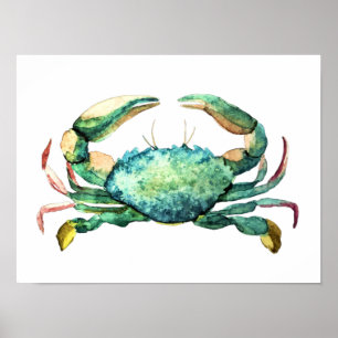 Small Blue Crab Aquarell Print Poster