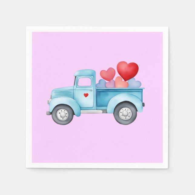 Small Blue Truck Valentine's Party Serviette (Vorderseite)