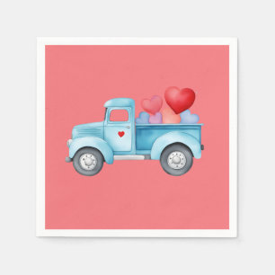 Small Blue Truck Valentine's Party Serviette