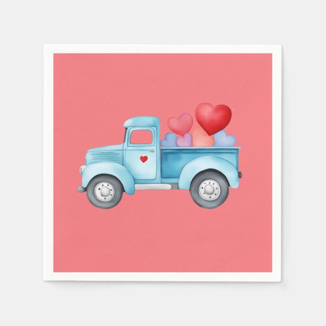 Small Blue Truck Valentine's Party Serviette (Vorderseite)
