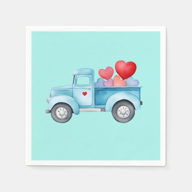 Small Blue Truck Valentine's Party Serviette (Vorderseite)