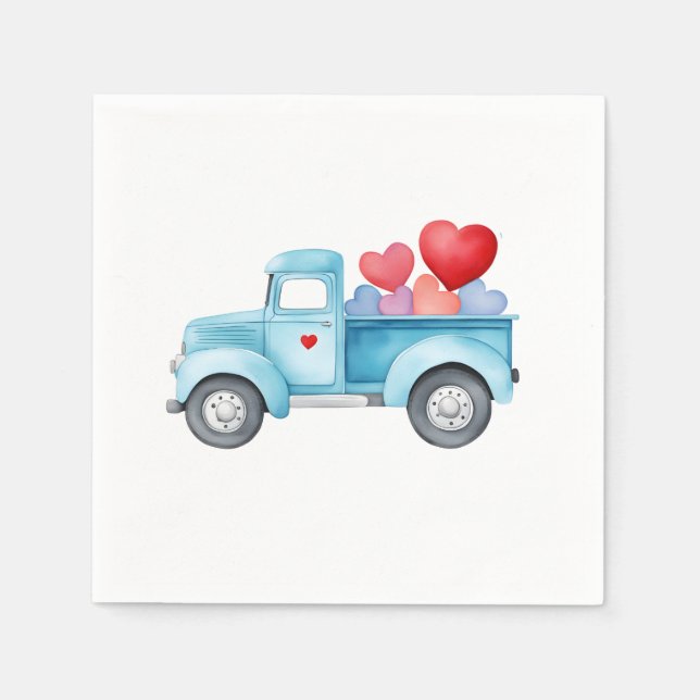 Small Blue Truck Valentine's Party Serviette (Vorderseite)