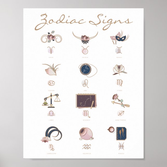 Small Boho Zodiac Signs Poster (Vorne)