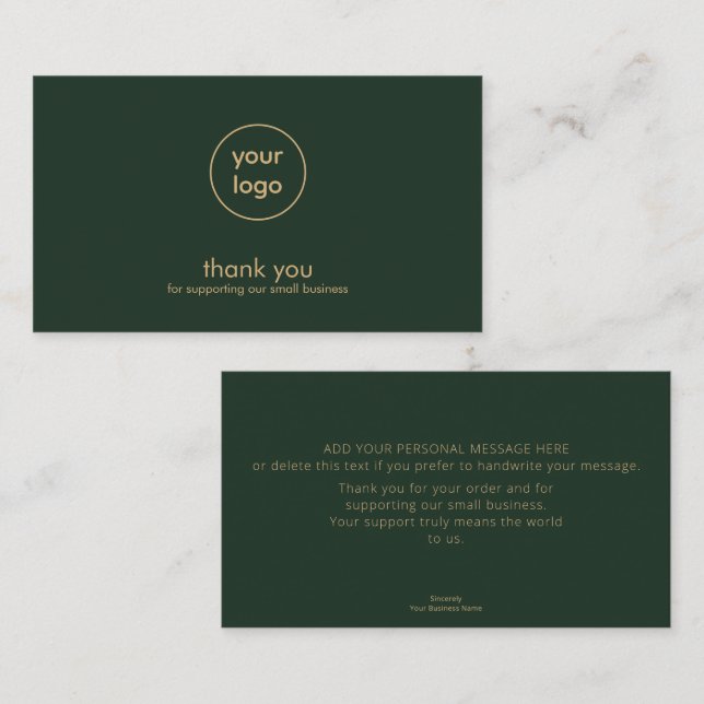 Small Business Logo Thank You Card Olive Gold Visitenkarte (Vorne/Hinten)