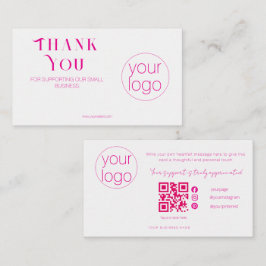 Small Business Logo Thank You QR Card Blush Pink Visitenkarte