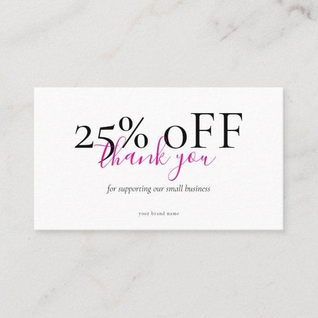 Small Business Thank You Discount Card Blush Visitenkarte (Vorderseite)