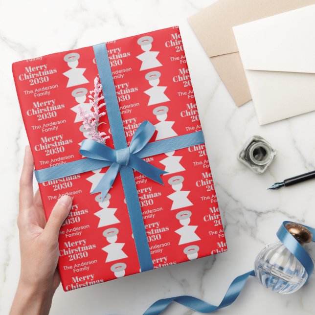Small Carmine Red Angel Merry Christmas Elegant  Geschenkpapier (Schenken)