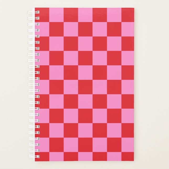Small Cherry Red and Pink Checkerboard Planner Planer (Vorderseite)