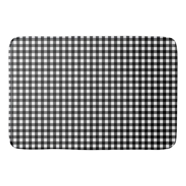 Small Classic Gingham Karo Kariertes Muster Schwar Badematte (Vorderseite)