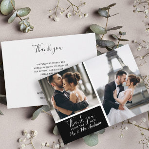 Small Elegant Black 2 Foto Collage Wedding Mitteilungskarte