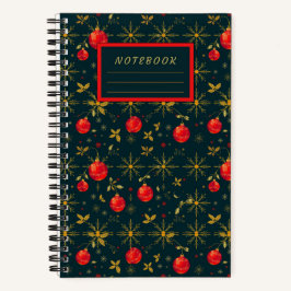 Small Festive Christmas Notebook - Red Ornaments Notizbuch