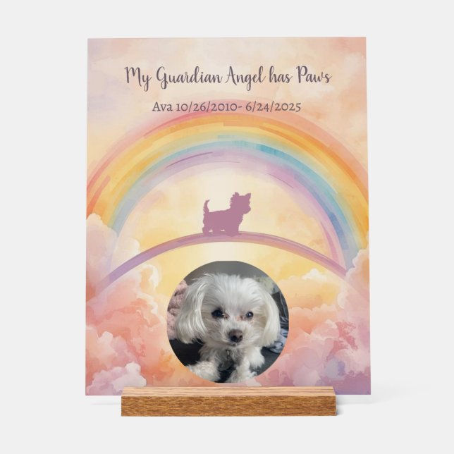 Small Fluffy Dog Rainbow Bridge Memorial Acrylic Acrylschild (Vorderseite)