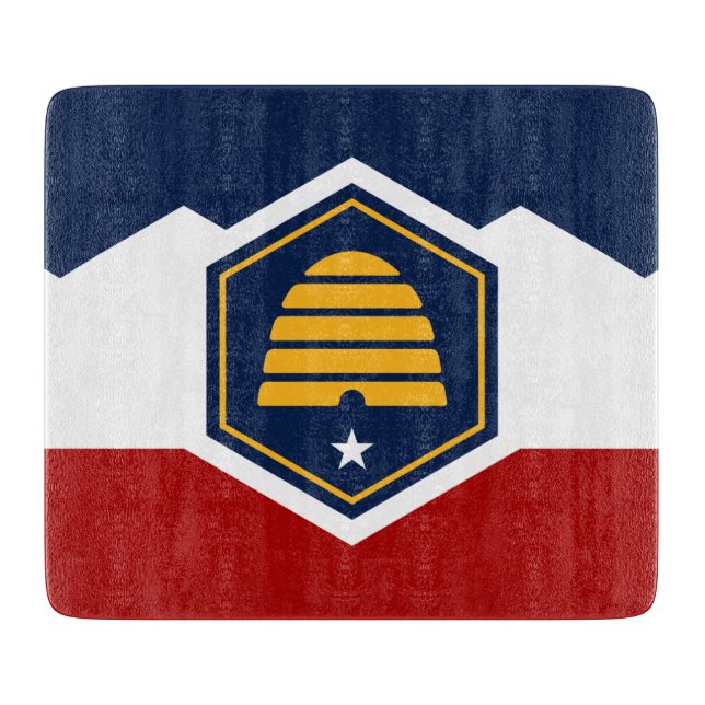 Small glass cutting board with flag of Utah, USA Schneidebrett (Vorderseite)