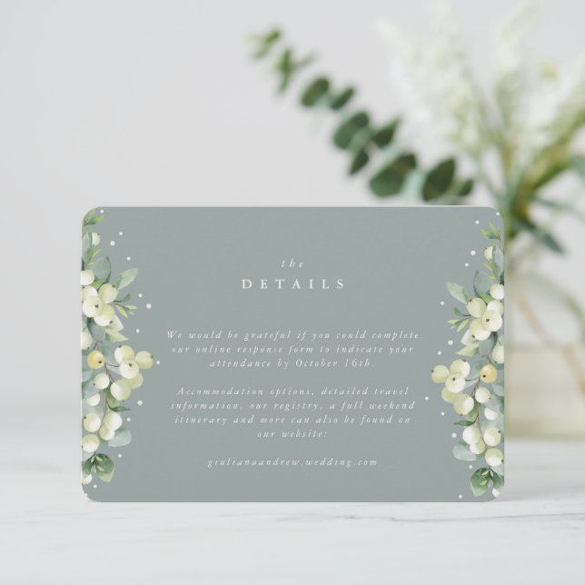 Small Green Snowberry+Eucalyptus Details/RSVP Begleitkarte (Stehend Vorderseite)
