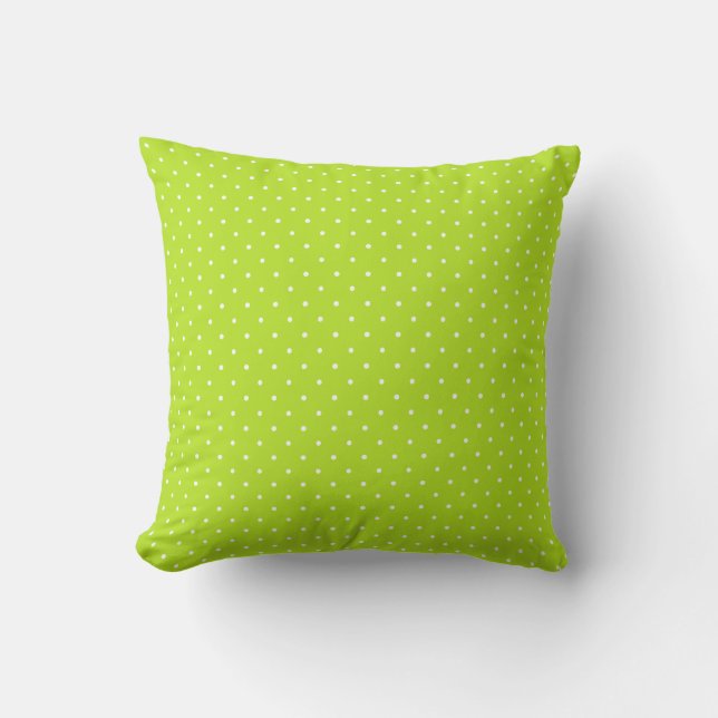 Small Lime Green and White Polka Dots Throw Pillow Kissen (Vorderseite)