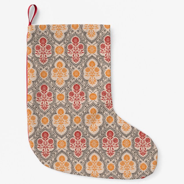 SMALL MUGHAL FLOWER PATTERN DESIGN BACKGROUND ARTp Kleiner Weihnachtsstrumpf (Vorderseite)