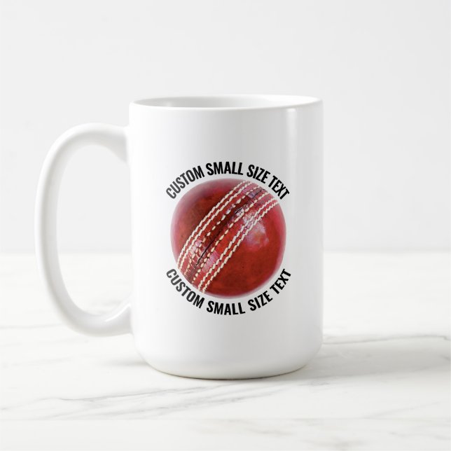 Small Personalized Text Cricket Ball 15 oz. Custom Kaffeetasse (Links)