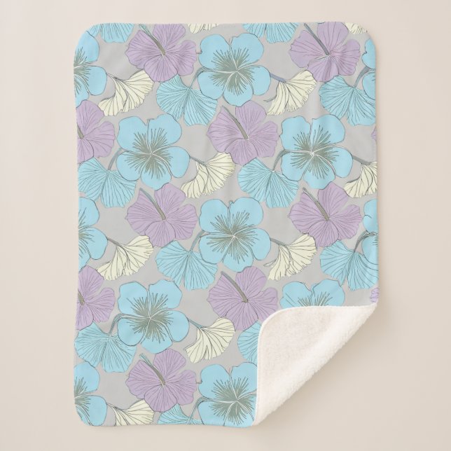 "Small Sherpa Blanket - Blue & Lila Clover" Sherpadecke (Vorderseite)