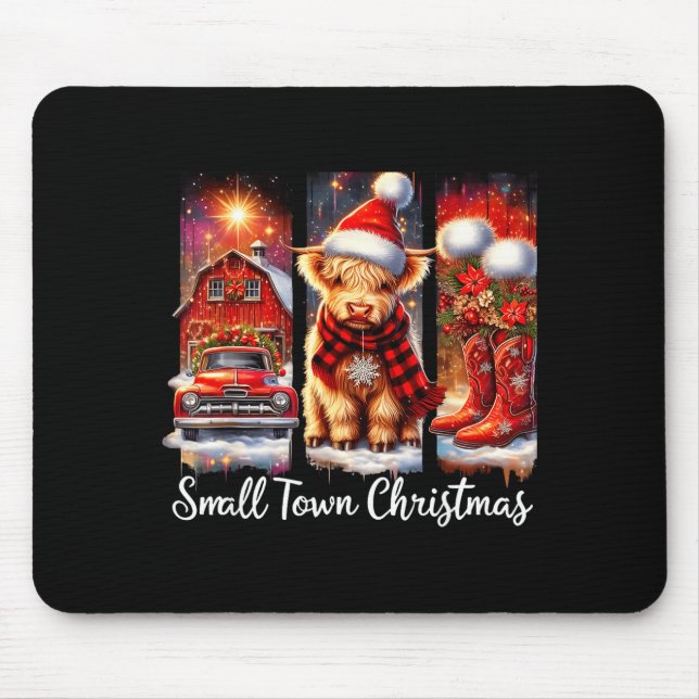 Small Town Christmas Highland Cow Western Art  Mousepad (Vorne)