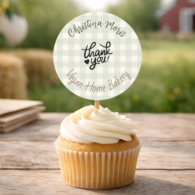 Small Vegan Home Bakery Thank You Pattern Runder Aufkleber (Von Creator hochgeladen)